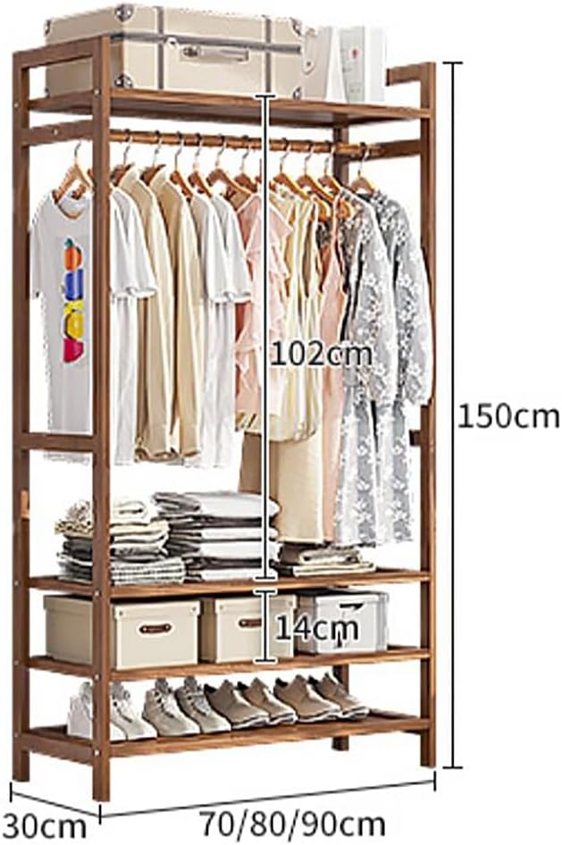Bamboo Freestanding Clothes Rail with Hanging Rod 2 Shelves and Hooks Natural Wood Garment Rack nizer for Bedroom and Hallway