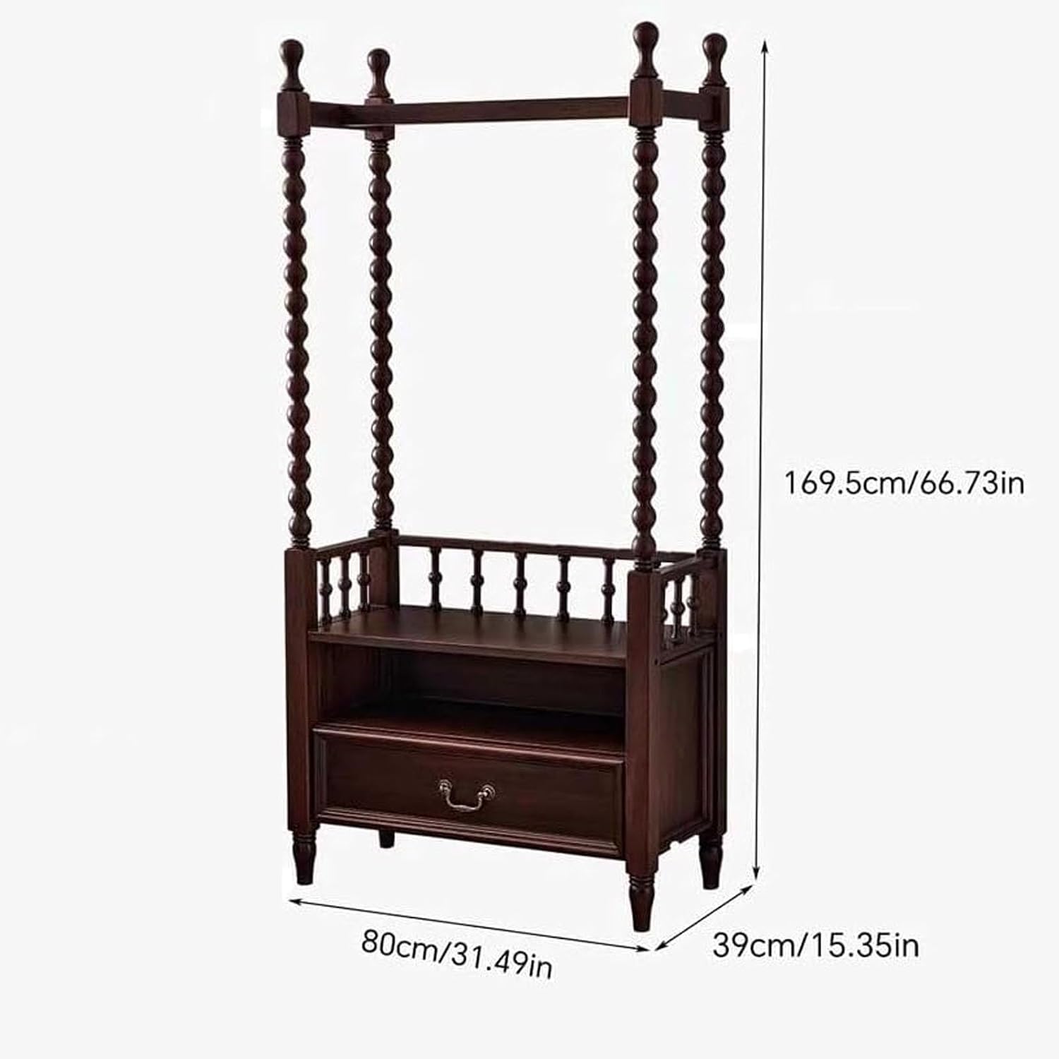 Solid Clothes Rack, Garment Racks, Drawers and A Shelf, Floor Coat Rack Retro Wooden Floor-Standing, Clothes Racks Bedroom for Hanging Shirts, Jackets(Black)