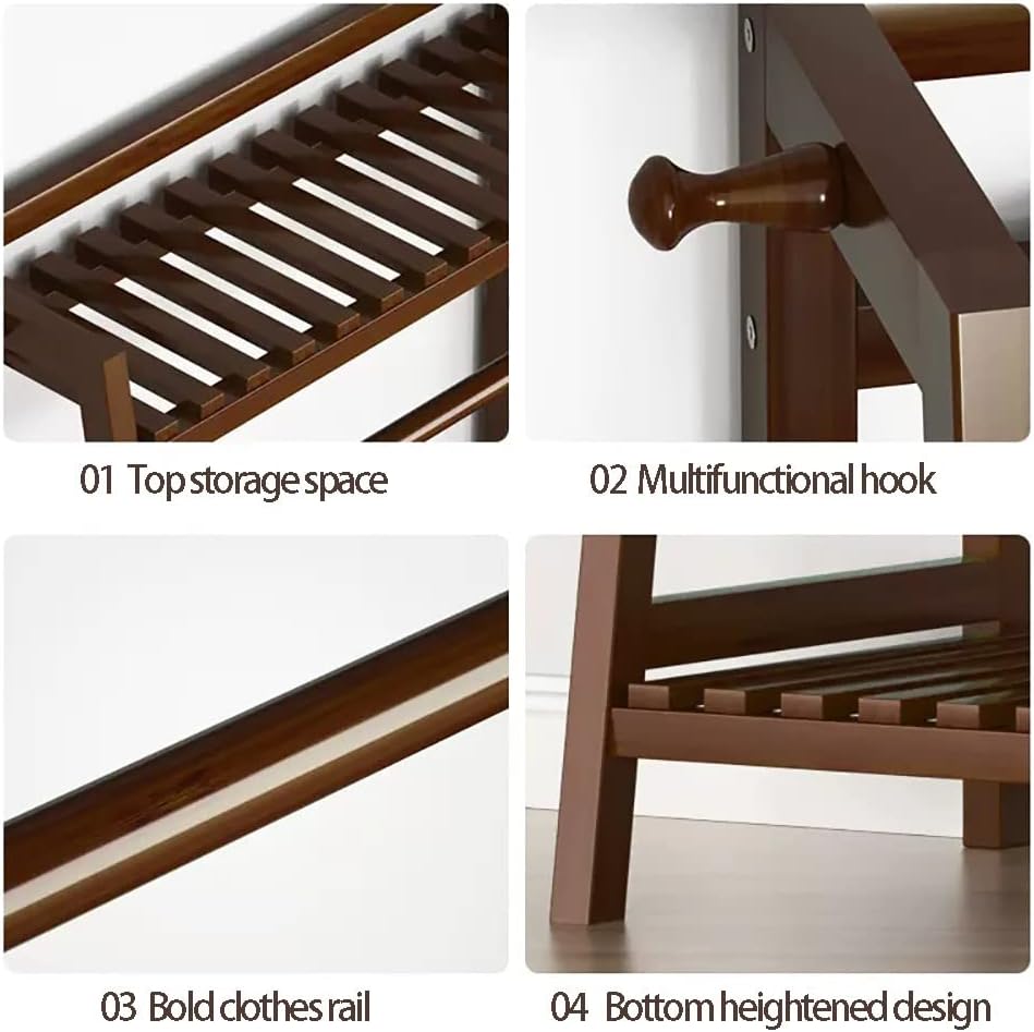 Bamboo Freestanding Coat Rack with Top Shelf and Shoe Rack Wardrobe Closet nizer for Bedroom Hallway