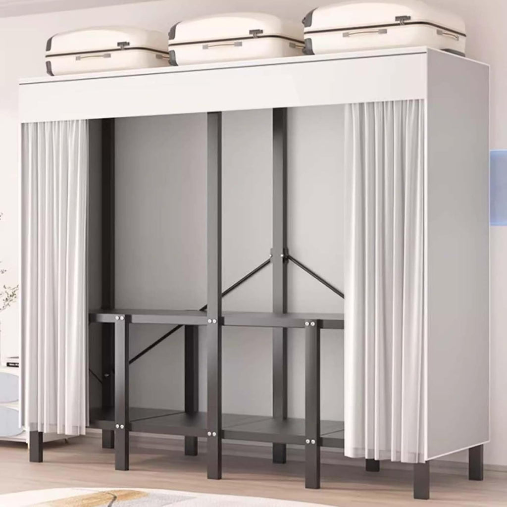 HUHJYUGE Portable Wardrobe Closet, Freestanding Clothes Garment Rack Dustproof, Sturdy Large Wardrobe Closet for Bedroom, Clothes Rack with Cover, Metal Clothing Rack, for Living Room Office