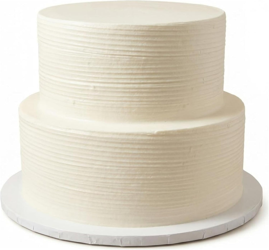 FromJennWithLove 2 Tier Fake Wedding Cake, Brushed Texture Finish, 8' Tall Handcrafted Ivory Display Cake – 4-Day Artisan Process, Made in USA – Reusable for Weddings