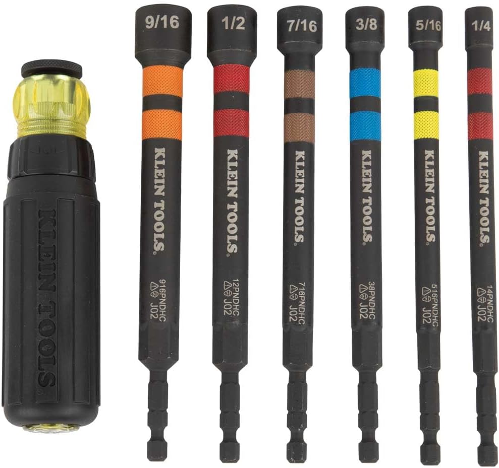 Klein Tools 15-Piece Impact Socket Set with Case, Adapter, Bits and Klein Tools 6-Piece Ratcheting Impact Nut Driver Set