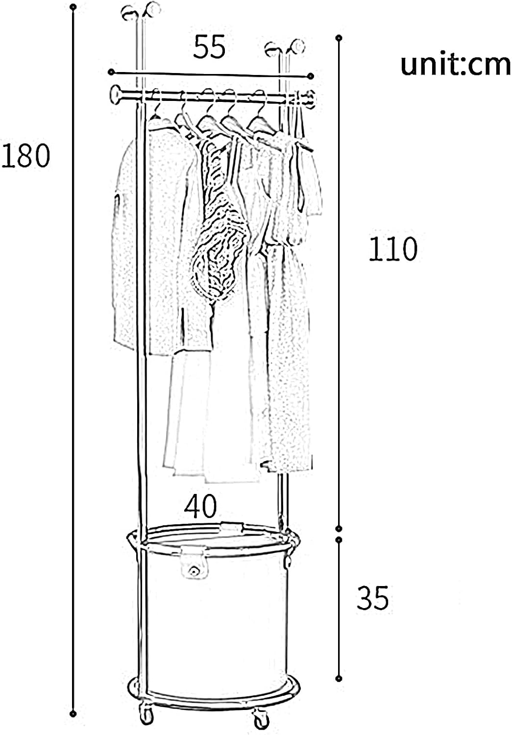 Heavy duty Garment rack Silver Stainless Steel Clothing Rack With PU Storage Box And Hooks, Freestanding Clothes Organizer On Wheels, Multi-Functional Coat Rack For Bedroom And Hallwa (Silver + Milky