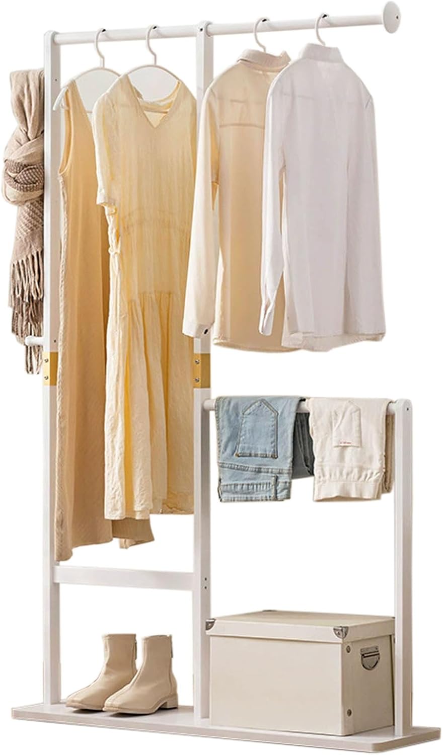 Heavy Duty Coat Rack, Free Standing Coat Stand, Double Rods Garment Rack with 2 Side Hooks, Portable Standing Clothes Garment Rack, for Coats, Shirts, Dress (C 80cm)