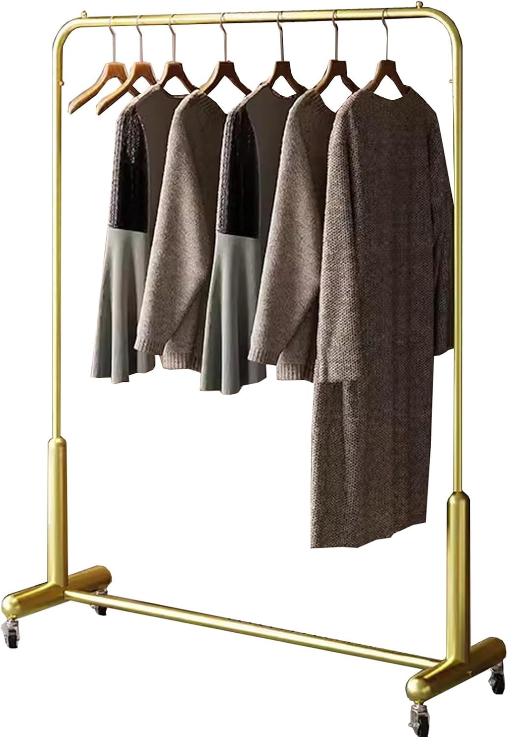 Heavy duty Garment rack Modern Heavy Duty Clothes Rail With Wheels, Rolling Clothing Rack For Hanging Clothes, Freestanding Coat Rack For Bedroom And Living Room, 280 Lb Load Capac (Gold 100X40X155CM