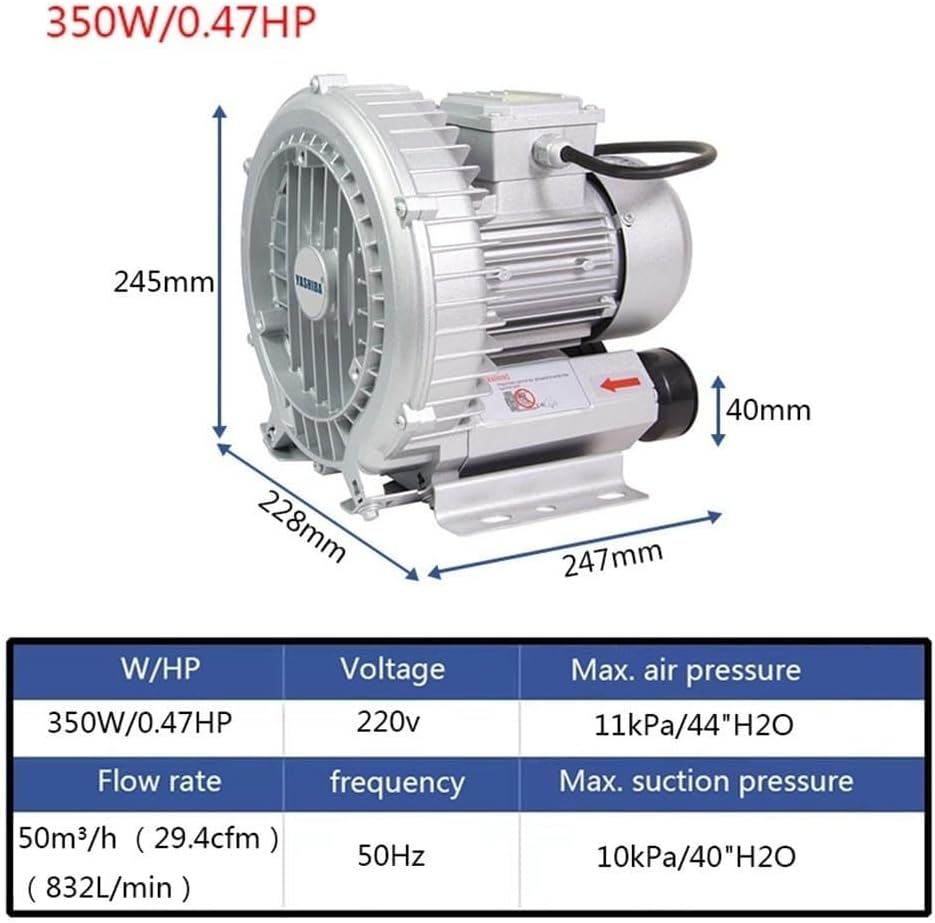 High Pressure Vortex Ring Blower, Regenerative Air Blower for Sewage Aeration, Aquarium and Fish Pond, 220V 50Hz, Efficient Air Blowing and Suction System, 0.16HP to 1.49HP
