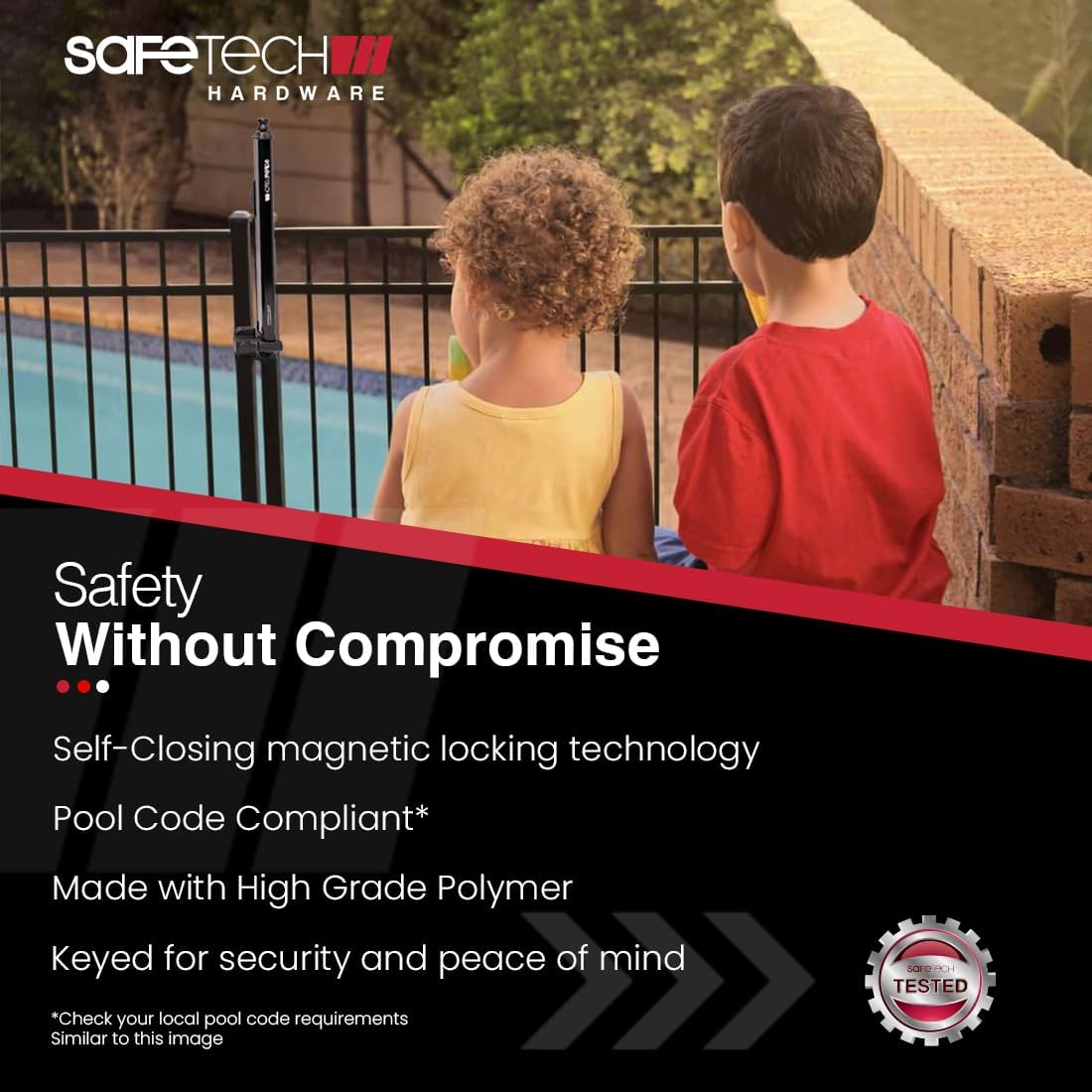 Safetech Hardware 22-inch Push Lock Magnetic Top Pull Pool Gate Latch - Key Lockable (2 Pack) | Pool Gate Latch | Vertical Self-Locking Latch | Vinyl & Aluminum/Metal Gates, Any Square Post | SL-50TRI