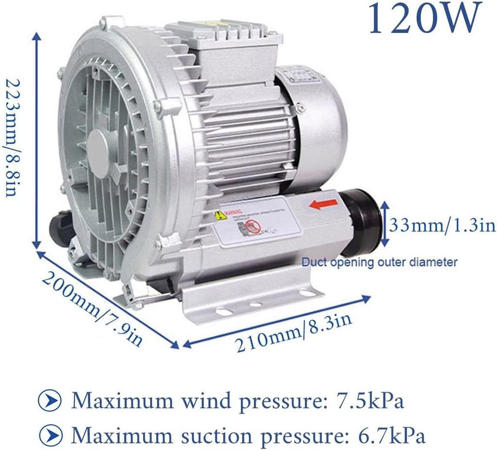 Vortex Ring Blower, Industrial Regenerative Blower for Sewage Aeration, Large Airflow High Pressure Centrifugal Fan, Suitable for Aquaculture, Food, Aquarium, Fish Pond, 250W