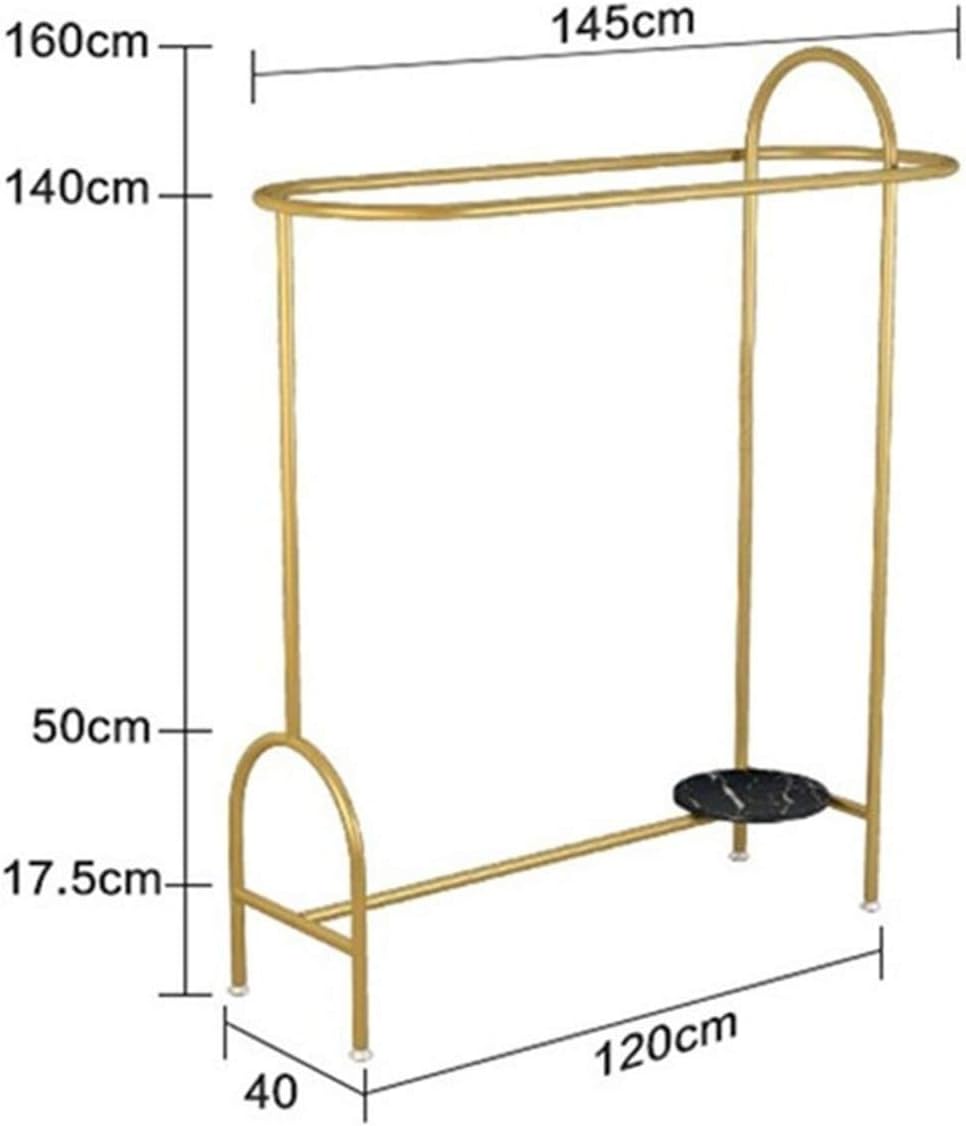 Creative Display Stand, Double-Rod Garment Rack with Marble Storage Rack, Freestanding Coat Pipe Shelf for Coats, Shirts, Dresses in Women's Clothes Store, Gold(Size:160 * 145CM,Color:Gold)