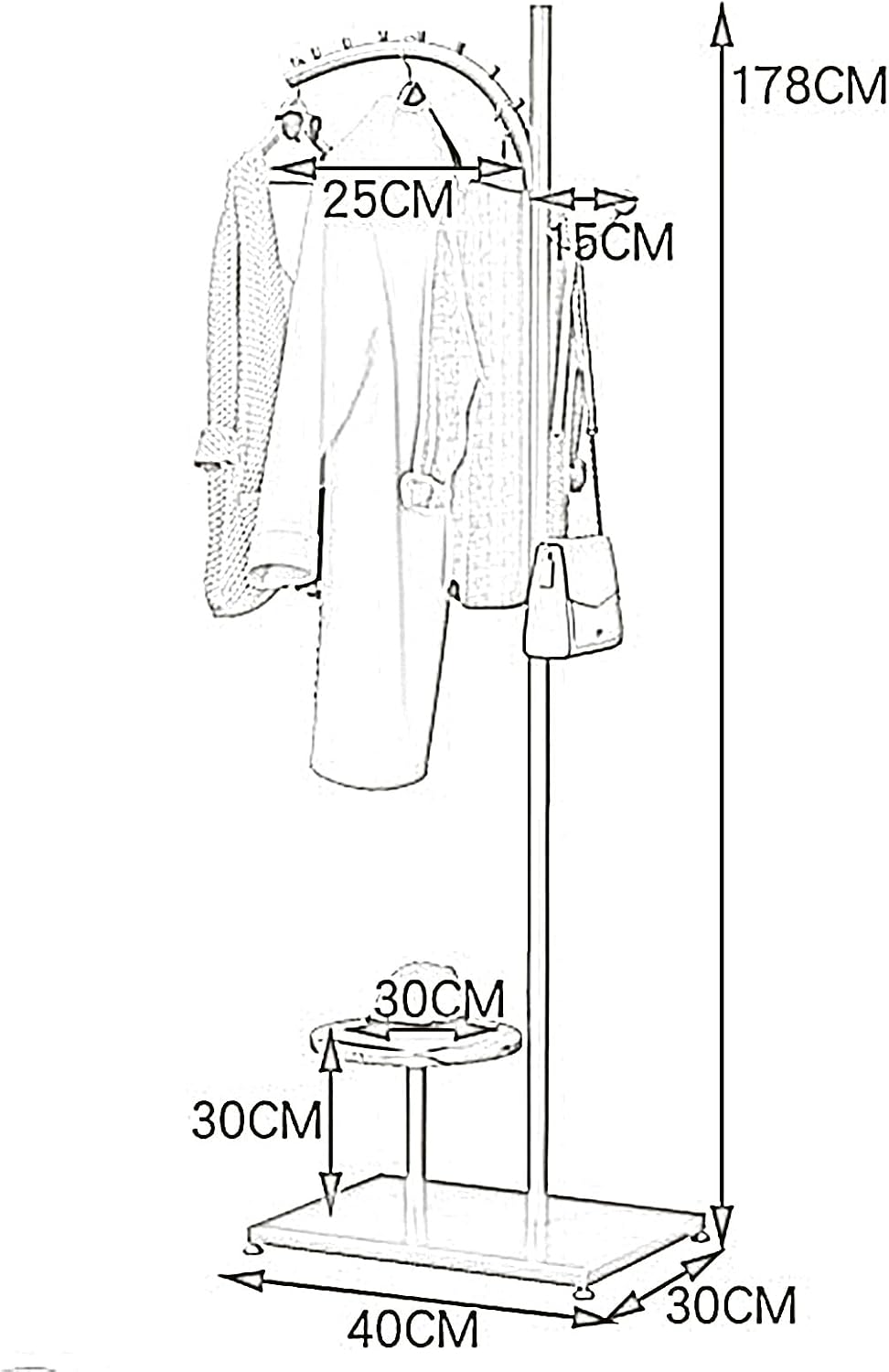 Heavy Duty Coat Rack, Garment Rack Modern Clothes Display Rack for Boutique Retail, Freestanding Small Coat Rack with Hooks Ans Shelves, for Hanging Clothes, Bag, Space Saving Clothing Rack (Black)