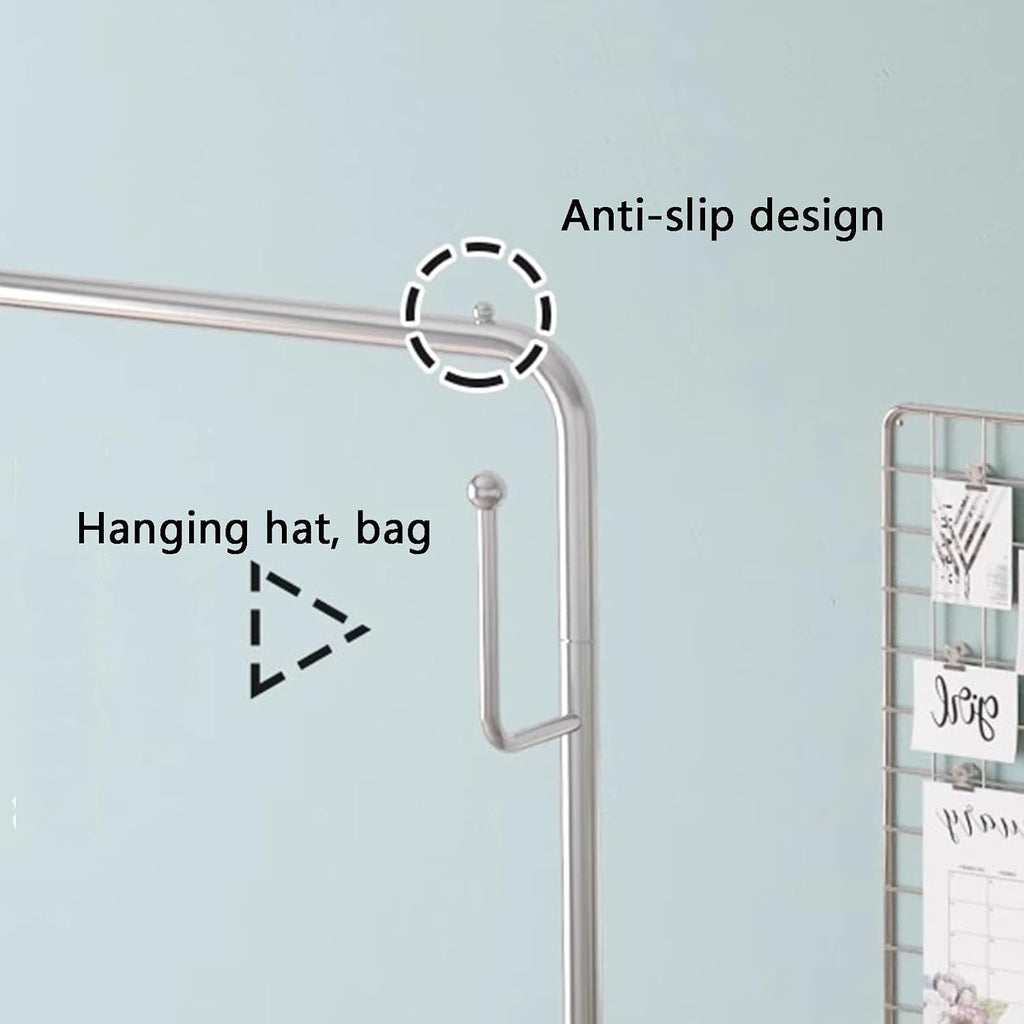Heavy duty Garment rack Silver Stainless Steel Clothing Rack On Wheels For Hanging Clothes, Heavy Duty Clothes Organizer With Shelves And Hooks Freestanding Coat Rack For Bedroom And Laundry ( 120X40