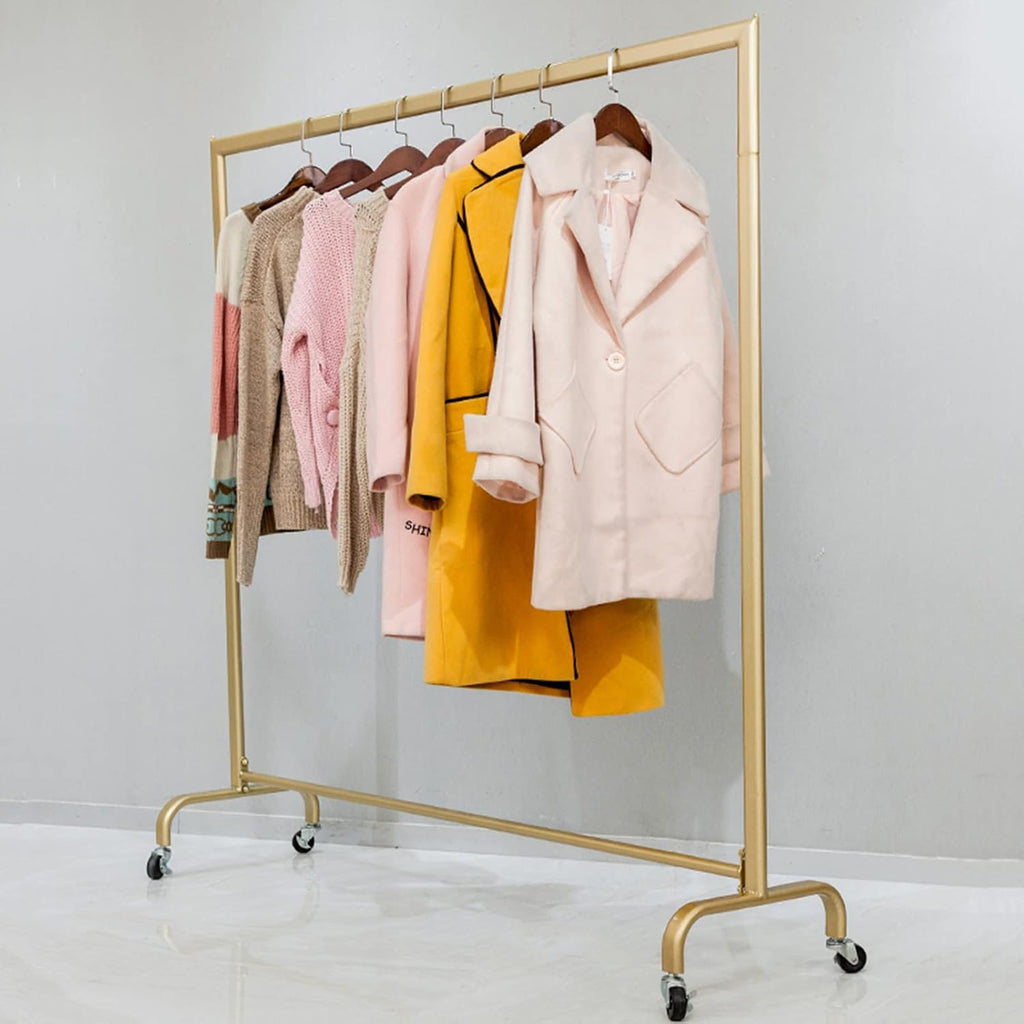 Heavy Duty Coat Rack, Garment Rack Modern Clothes Rail On Wheels, Gold Metal Clothing Rack for Hanging Clothes, Freestanding Hangers for Bedrooms and Boutiques (150X40X165CM)
