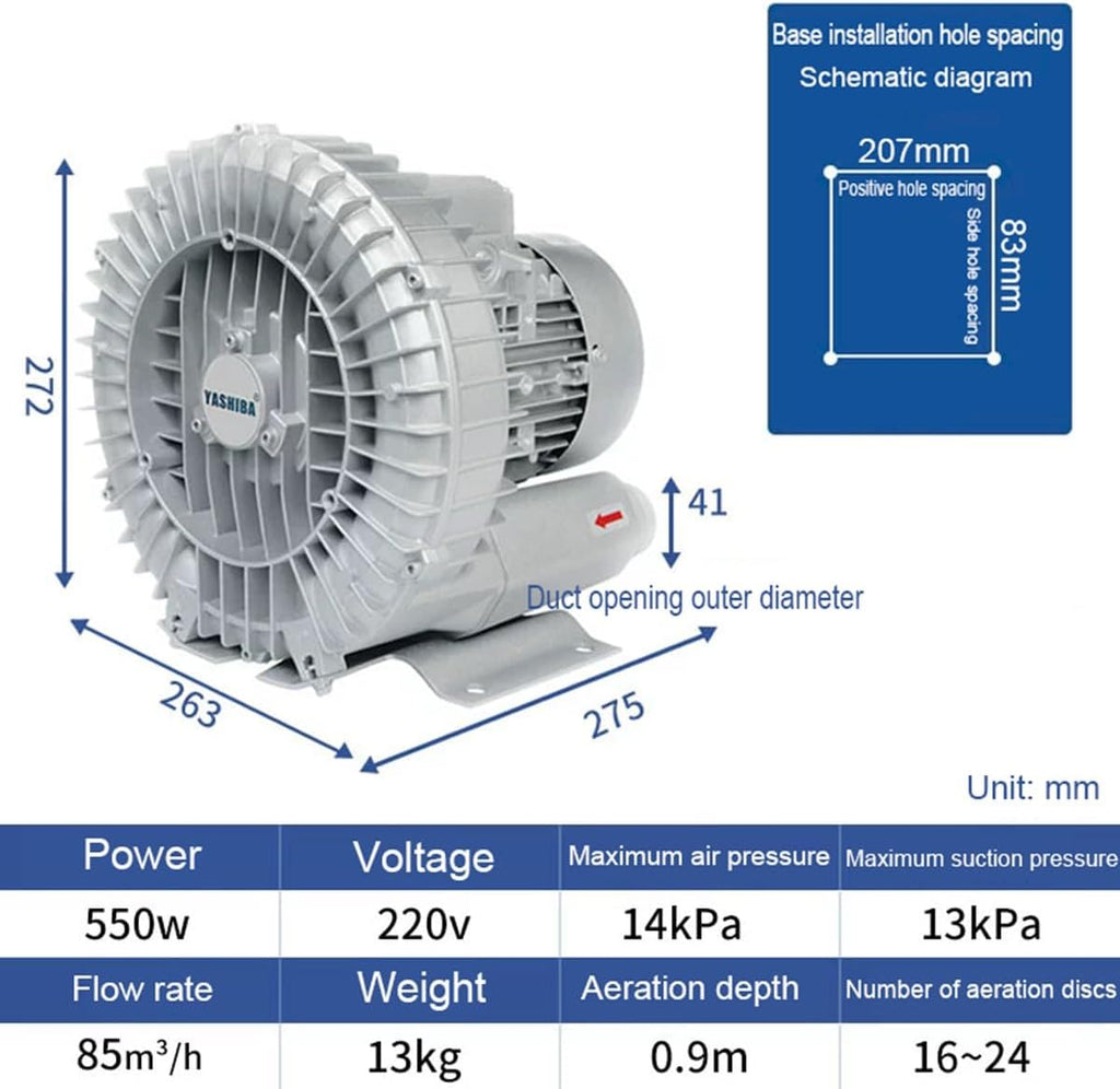 Regenerative Blower High Pressure Vortex Ring Blower Industrial Vortex Blower 110V Fish Pond Aerator Vacuum Pump 120W 180W 250W 350W 550W(250W)