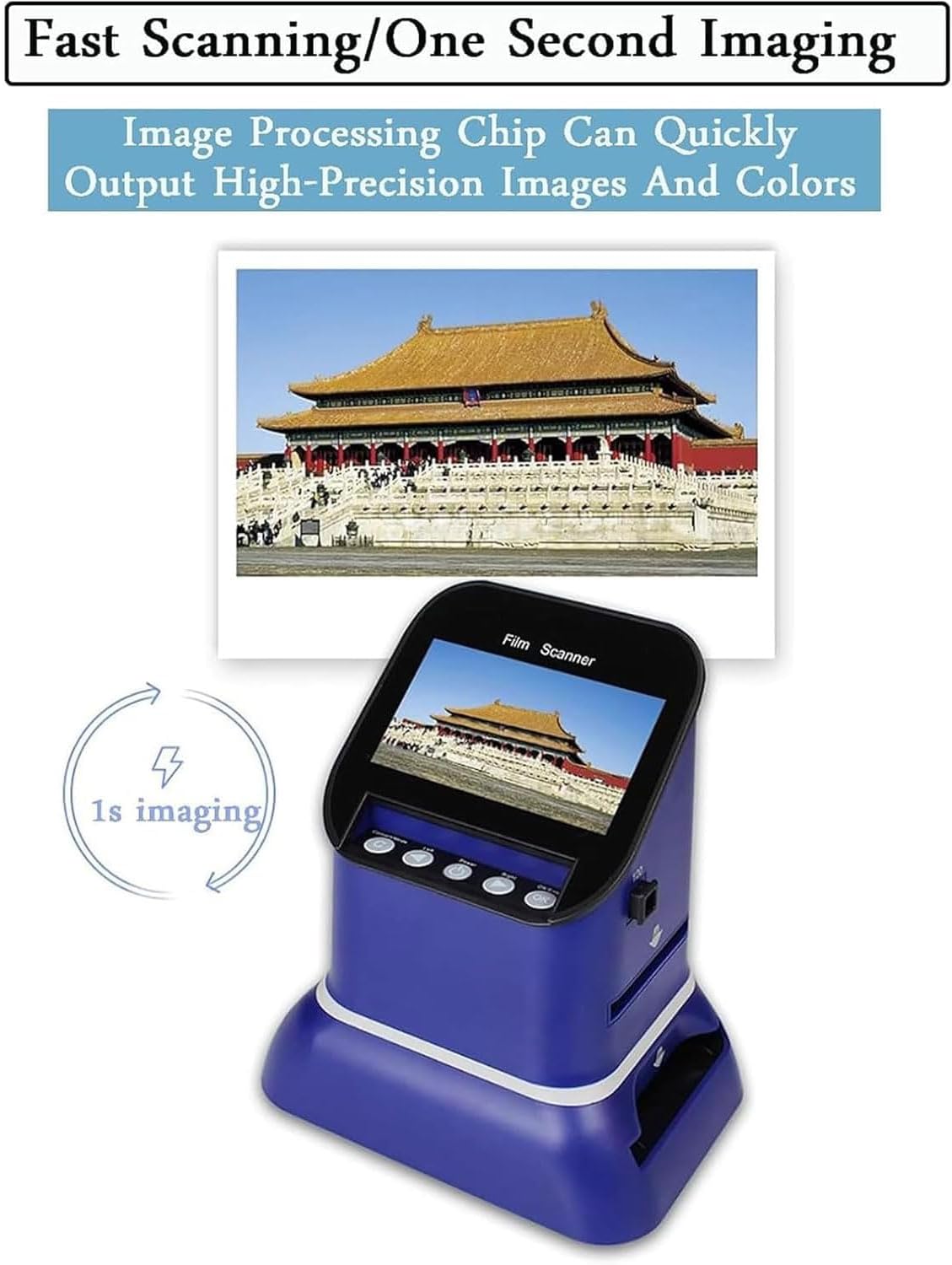 4.3' Digital Film&Slide Scanner, Converts 120 Medium Format, 127 Film, Microfiche, 35mm Negatives&Slides to Digital JPEG, with 8G Memory Card, 22 Million Pixels Film Scanners, for Family Trips