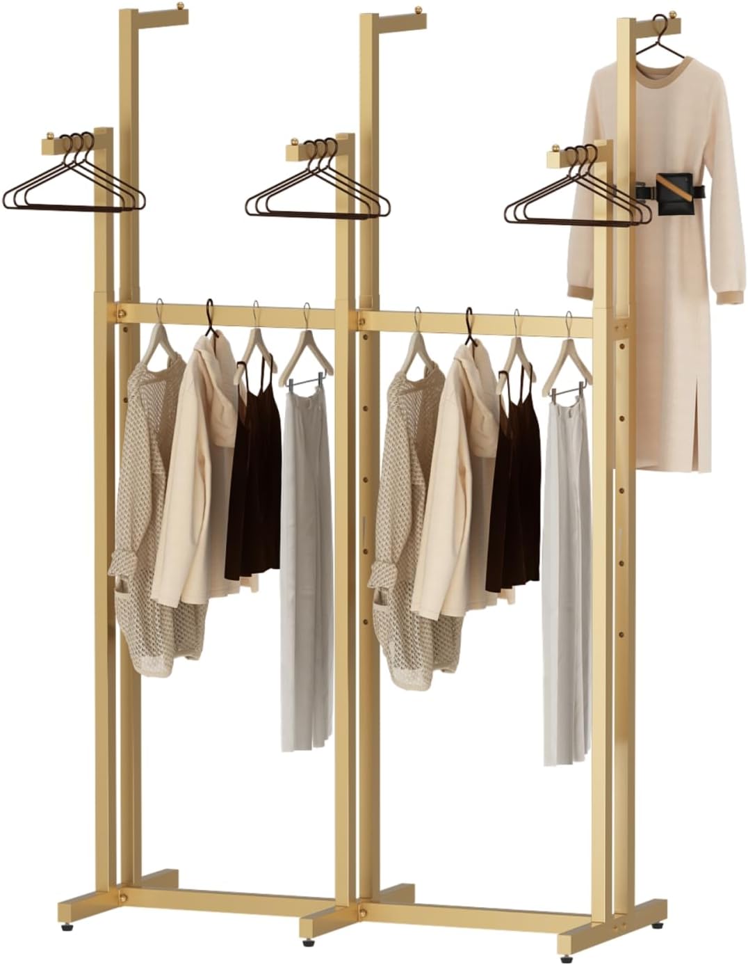 Gold Clothing Racks, Metal Clothes Rack with 6 Straight Arms, Freestanding Garment Rack for Hanging Clothes Heavy Duty, 46' to 63' Adjustable Height Retail Clothing Rack for Boutiques Display