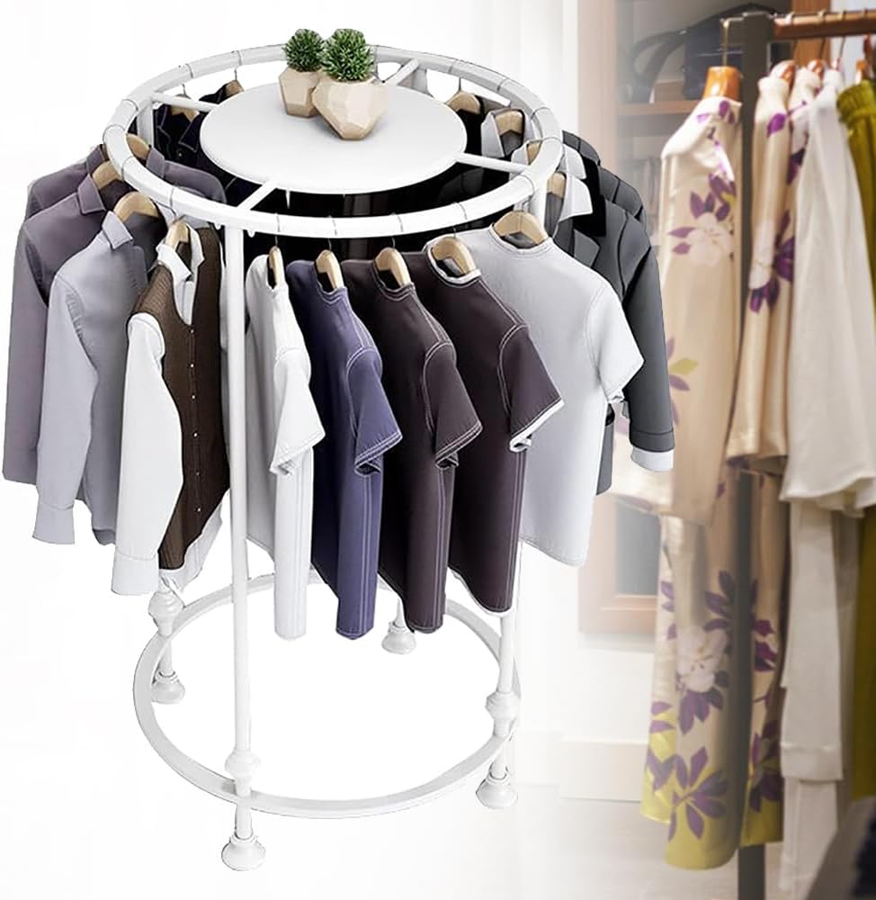 28' Metal Clothing Rack, Freestanding Round Garment Rack, Industrial Pipe Heavy Duty Clothes Rack, Clothes Hanger Rack for Coats, Shirts, Sweaters Wardrobe Rack,White