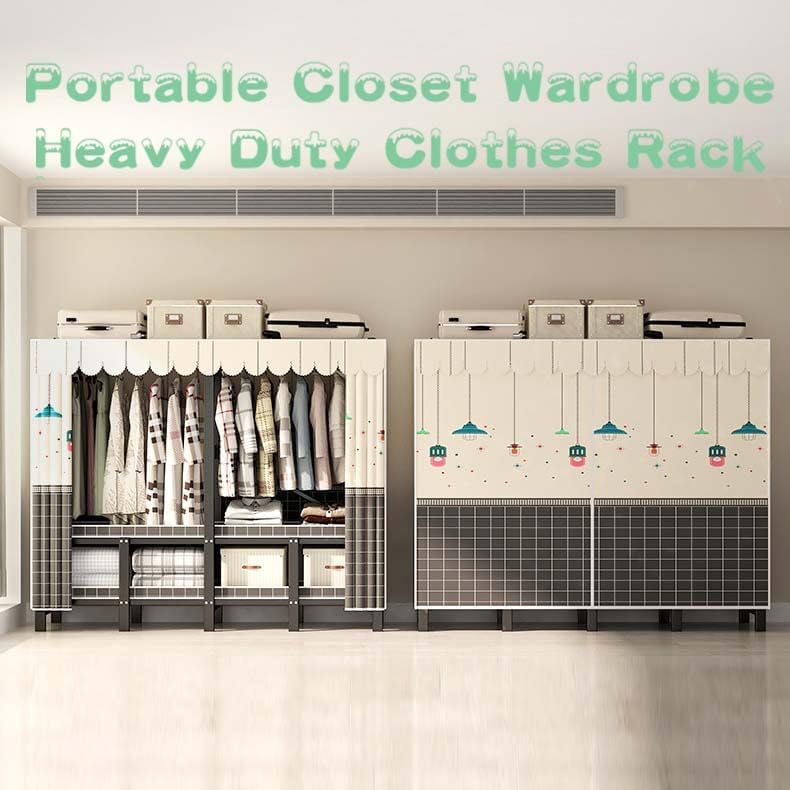HUHJYUGE Wardrobe Closet with Cover, Portable Wardrobe Closet for Bedroom, Freestanding Clothes Garment Rack, Clothes Storage Organizer Shelves, Heavy Duty Closet Storage Organizer, for Cloakroom