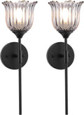 BYOLIIMA Vintage Wall Sconce Set of 2 with Smoke Gray Glass Shades Mid Century Bathroom Vanity Wall Light Fixtures Industrial Matte Black Wall Lamp for Bedroom Mirror Living Room Restaurant