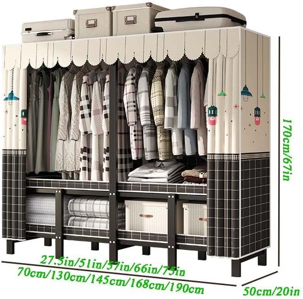 HUHJYUGE Wardrobe Closet with Cover, Portable Wardrobe Closet for Bedroom, Freestanding Clothes Garment Rack, Clothes Storage Organizer Shelves, Heavy Duty Closet Storage Organizer, for Cloakroom