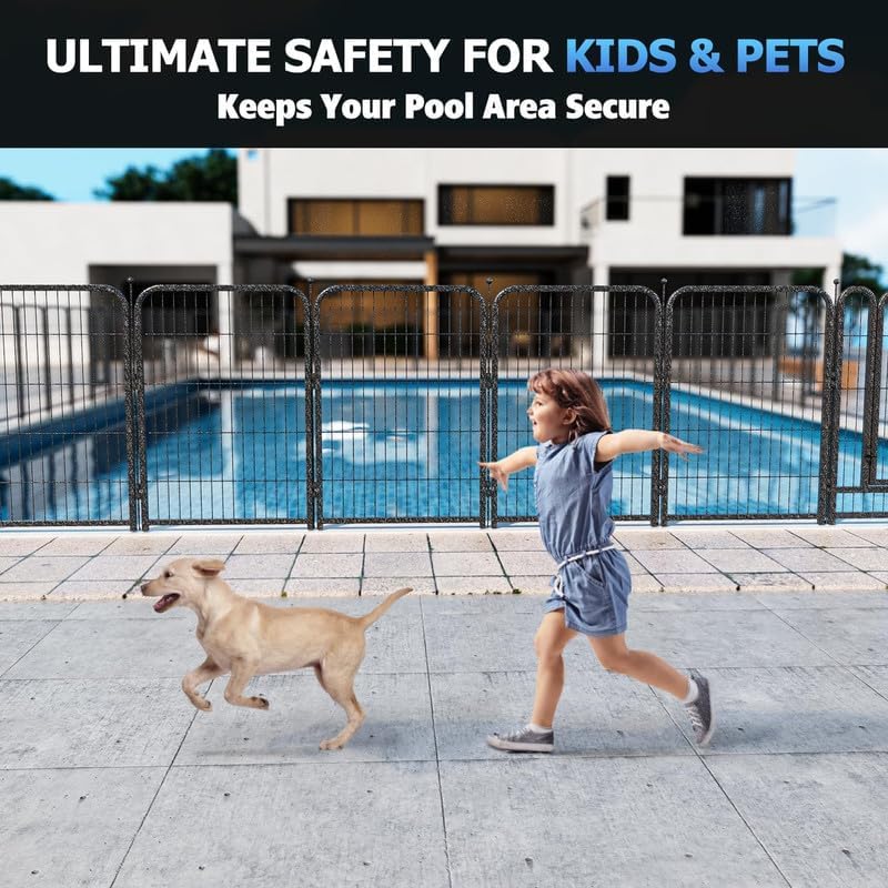 Metal Swimming Pool Fence 36.75ft (L) × 40in (H) with 16 Panels, in Ground Pool Safety Fence, Protective Barrier with Reinforced Stakes, Compatible with Patios & Gardens, Black-Silver