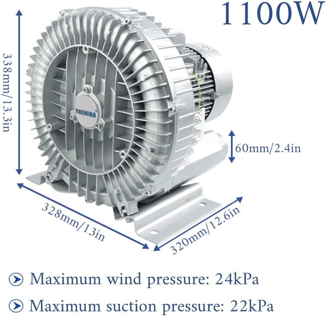 Vortex Ring Blower, Industrial Regenerative Blower for Sewage Aeration, Large Airflow High Pressure Centrifugal Fan, Suitable for Aquaculture, Food, Aquarium, Fish Pond, 250W