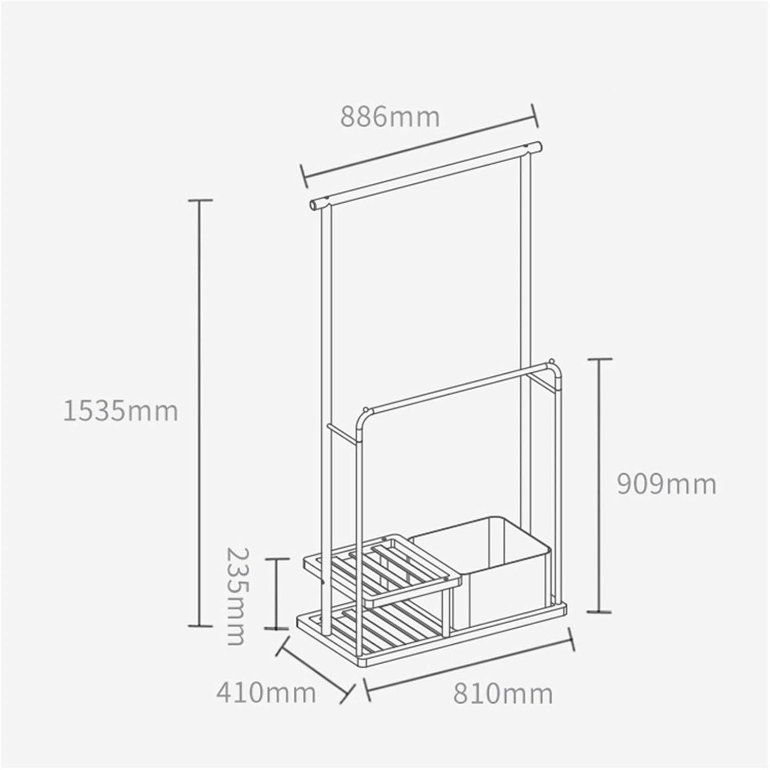 Senior Coat Rack, Stylish Coat Pipe Shelf with Fabric Storage Basket and 2 Shelves, Freestanding Garment Rack for Bathrobes, Towels, Sheets, Shirts, Scarves, Handbags(Size:153.5*88.6CM,Color:A)
