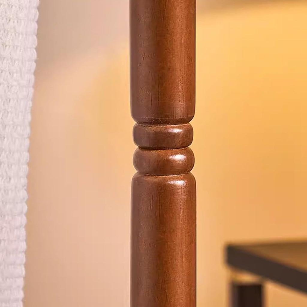 Heavy Duty Coat Rack, Garment Rack Double Rail Clothing Rack for Hanging Clothes, Freestanding Solid Wood Coat Rack with Shelves and 2 Hooks, Space Saving Clothes Organizer (Walnut Color)