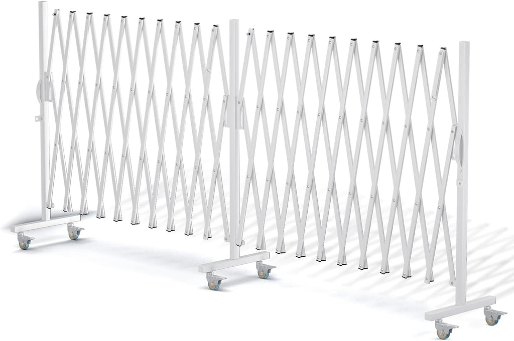Expandable Barricade Gate,Accordion Garden Yard Outdoor Indoor Portable Folding Security Dog Fence Gates Wall Mount,200' Adjustable Metal Safety Barrier Gate with Casters,White