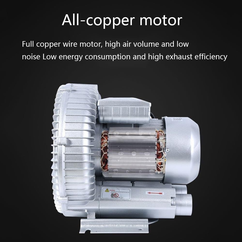 Regenerative Blower 50Hz High Pressure Ring Blower Fish Pond Centrifugal Blower Aluminum Alloy Single Phase 110v Vortex Blower, for Sewage Aeration 0.24HP/0.5HP/1.01HP/1.49HP(550W/0.74HP)