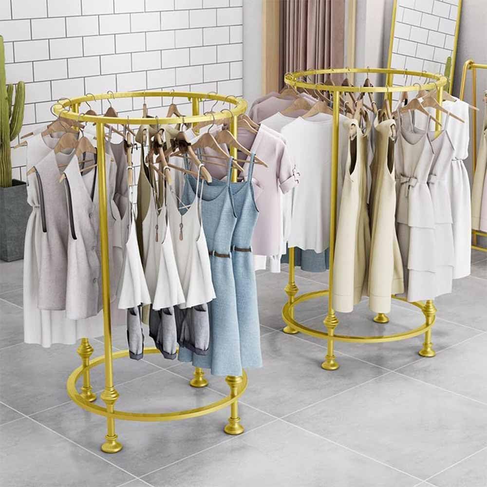 28' Metal Clothing Rack, Freestanding Round Garment Rack, Industrial Pipe Heavy Duty Clothes Rack, Clothes Hanger Rack for Coats, Shirts, Sweaters Wardrobe Rack,Gold