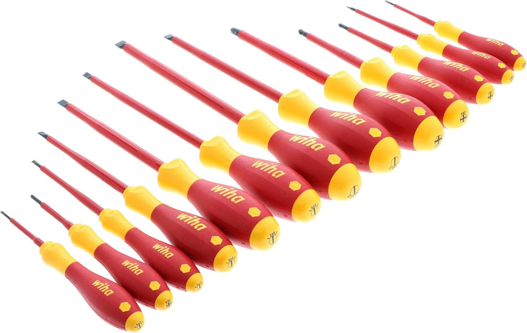 Wiha 32094 Slotted & Phillips Insulated Screwdriver Set, 13 Piece, 1000V VDE, SoftFinish Handle, Black Oxide