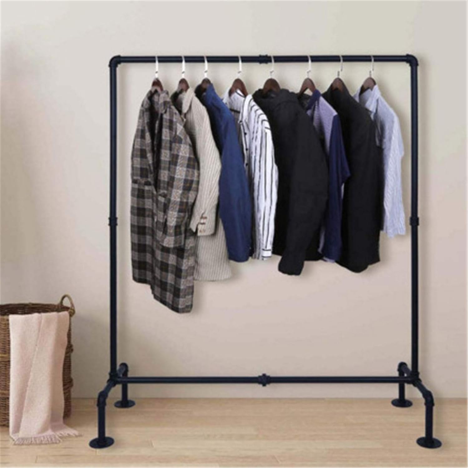 Mlaea Iron Frame Drying Rack, Single-Rod Garment Rack for Coats, Shirts, Dresses, Freestanding Clothing Storage Display Rack for Clothes Store, Balcony, Bedroom, 121cm(Size:121 * 114CM)
