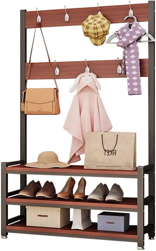 Generic Metal Foldable Coat Rack Stand, Freestanding Garment Rack, with Shoe Storage Bench and Hooks/C/100Cm
