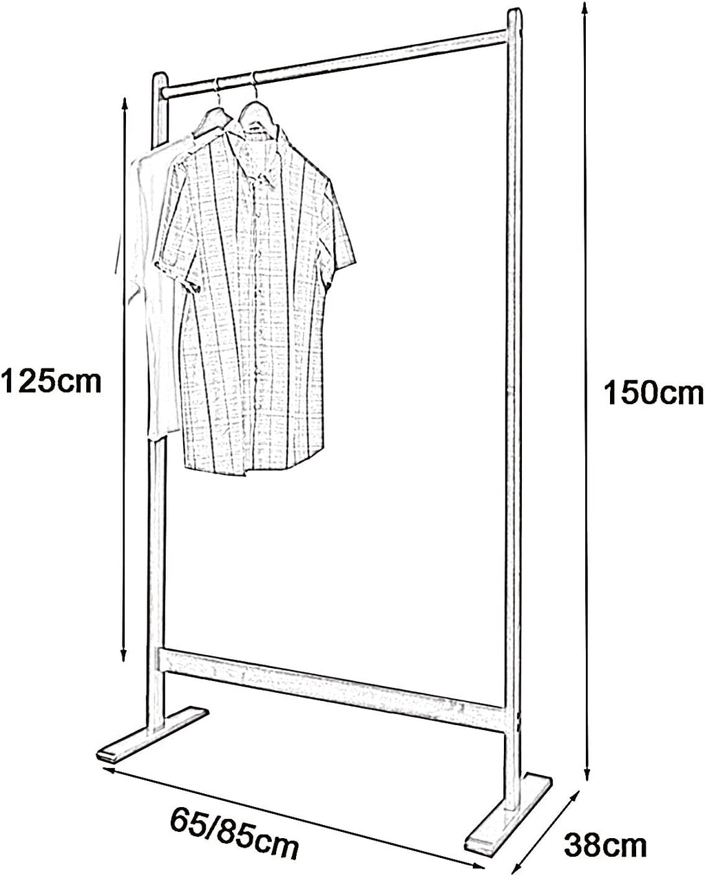 Heavy Duty Garment Rack Solid Wood Clothing Rack for Hanging Clothes Large Capacity Clothes Rail for Bedrooms and Entryway Freestanding Coat Rack, Easy to Assemble (Walnut Color 65X38X150CM)