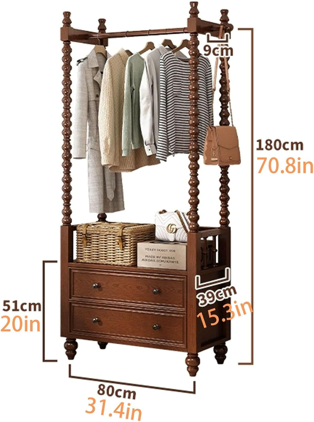 Floor-Standing Clothing Rack, Solid Wood Clothes Rack, Garment Racks, Stylish Clothes Organizer Furniture, for Hanging Shirts, Jackets, Coat(Brown)