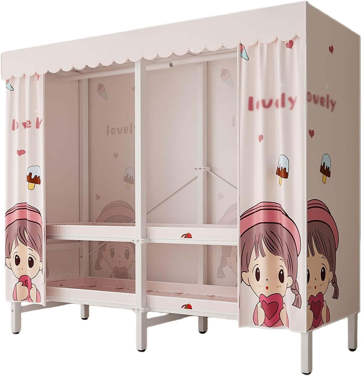 Foldable Clothe Rack With Cover,Portable Closets,Heavy-Duty Portable Closet Wardrobe,Freestanding Garment Rack,for Hanging(Light pink,150 * 170 * 50)