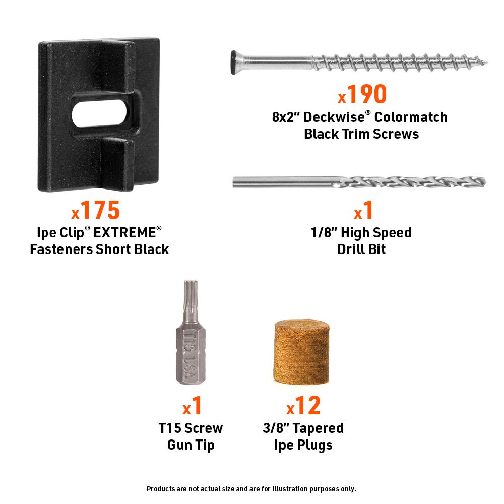 DeckWise Ipe Clip Extreme Hidden Deck Fastener Kit – Black – 175 Count – Includes Clips, Screws & Accessories – Works with Hardwood, Thermal, and Composite Boards – Compatible with Trex