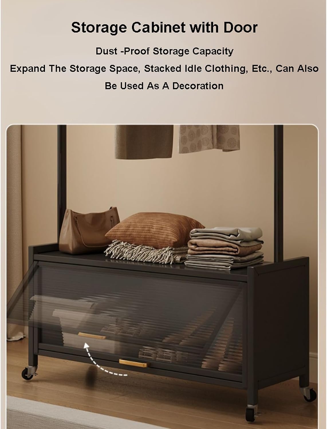 Metal Clothes Rack Nordic Modern Clothing Rack w/Lockable Wheels & Storage Cabinet Heavy Duty Metal Wardrobe Garment Rack for Hanging Shirts Jackets Pants
