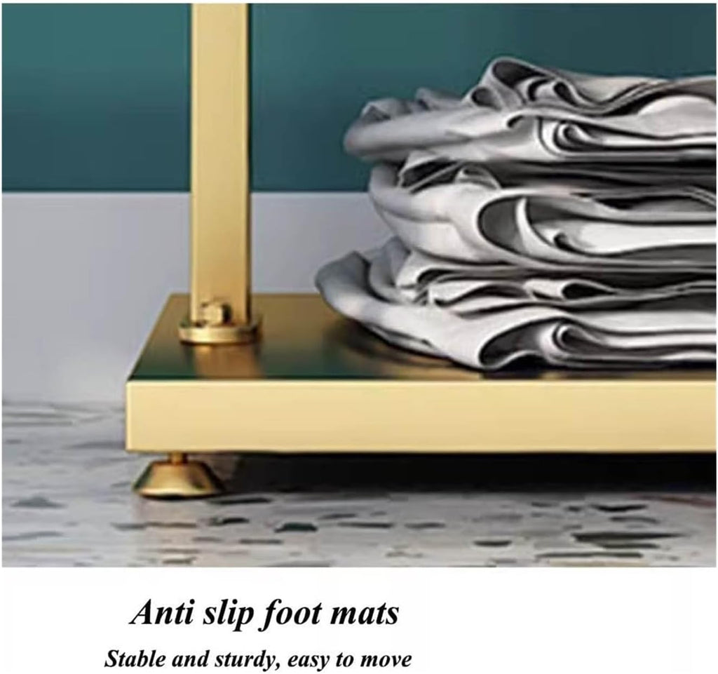 Metal Clothes Rack with 5-Tier Shelves, Heavy Duty Free-Standing Garment Racks Clothing Rack with Shelves Clothes Organizer for Boutique Store(Gold,100x35x155cm)