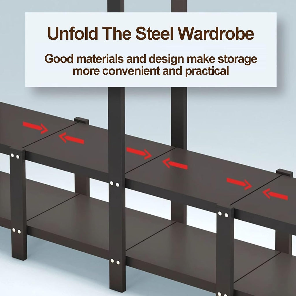 Portable Wardrobe Closet, Garment Rack With Cover, Foldable Clothes Rack For Hanging, Metal Clothing Storage Organizer For Bedroom, Freestanding Coat Storage Rack(Grey,113cm/44.5inch)