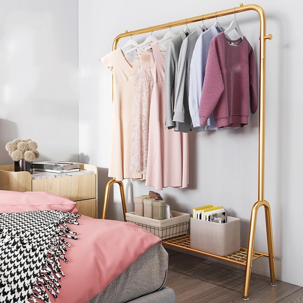 Heavy-Duty Metal Clothing Rack with Bottom Shelf - Versatile Garment Rack for Shirts, Jeans, Coats, and More - Sturdy Storage Solution for Organized Closets