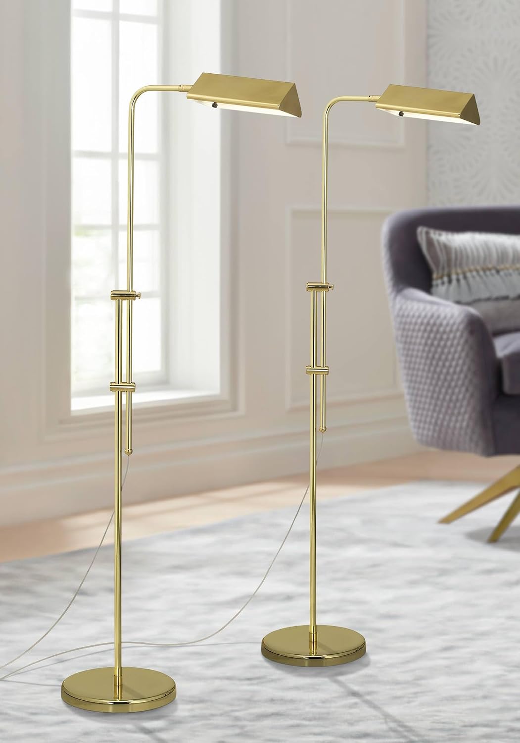 Regency Hill Tony Traditional Farmhouse 54' Tall Standing Floor Lamps Set of 2 Lights Pharmacy Task Adjustable Gold Brass Finish Living Room Bedroom House Reading Office Home Decor Entryway Dining