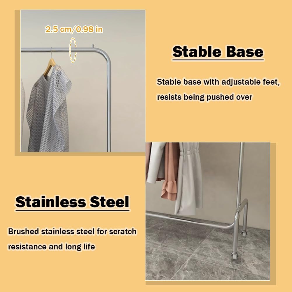 Doubl Rod Clothes Rack with Wheels, Height-adjustable Center Pole, Silver Stainless Steel Garment Rack for Shirts, Coats, Jackets(100 x 40 x 170 cm)