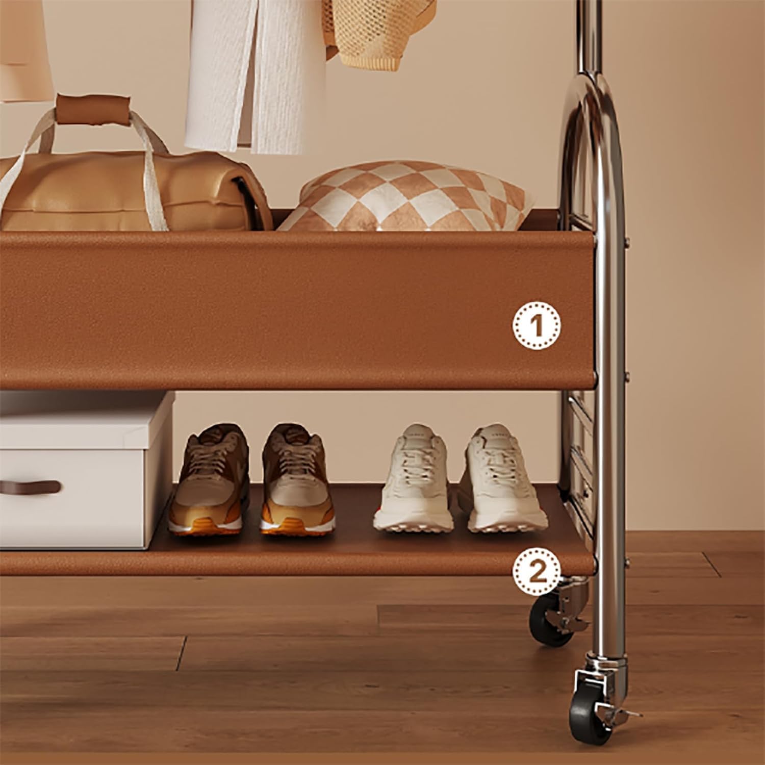 Clothing Rack for Hanging Clothes with Hooks- Freestanding Metal Garment Rack, Rolling Mobile Storage with Bottom Shelf, Multi-Functional for Coats, Shirts, Dresses-Easy Assembly(A,23.6in)