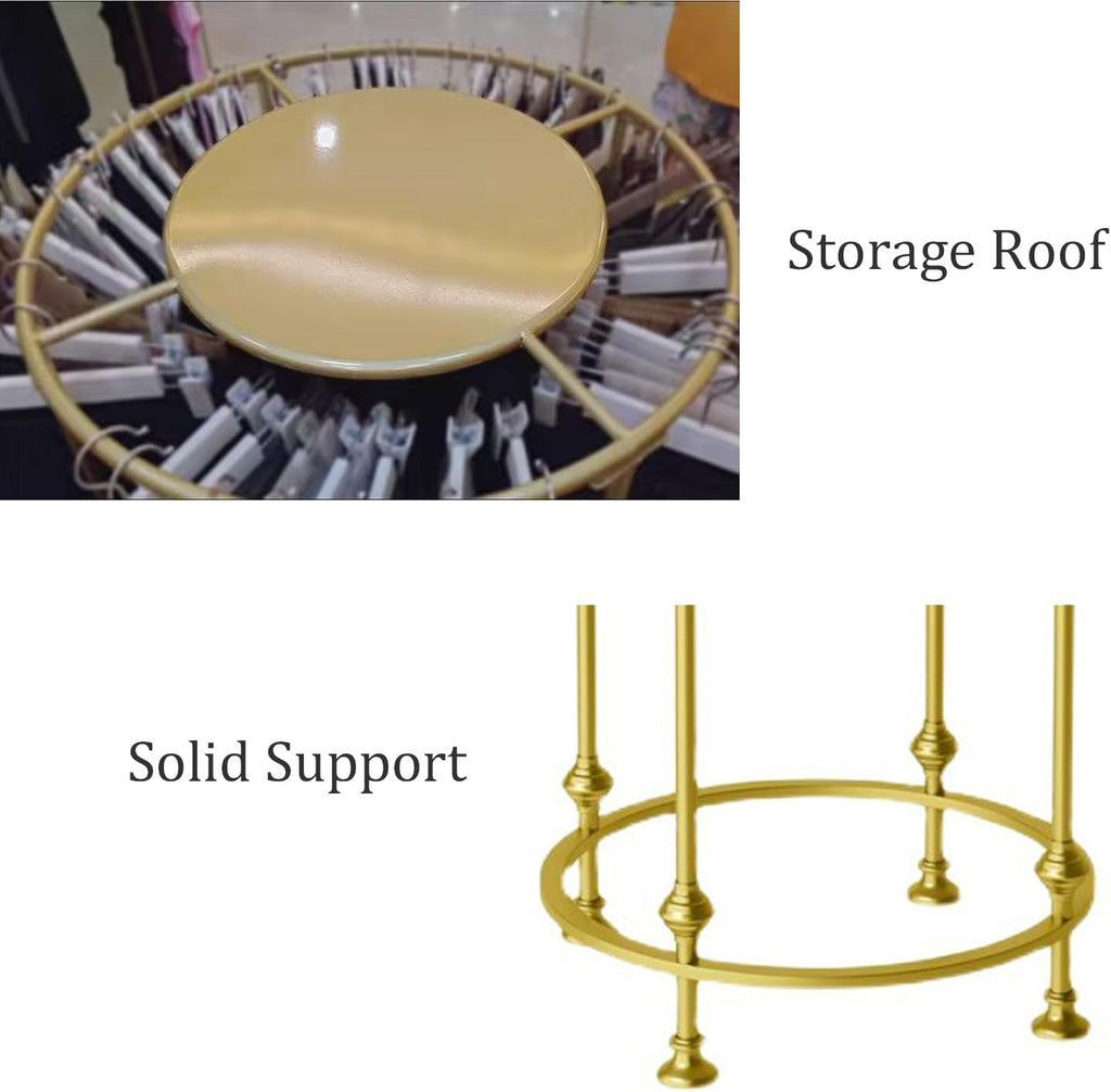 27.5in Round Clothing Rack with Top Shelf - Metal Clothing Display Stand for Retail, Freestanding Garment Rack, Stylish Gold Naajima Display Shelves, 70cm
