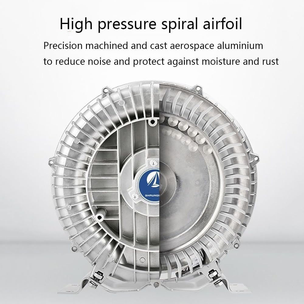 Regenerative Blower, 110V 50Hz Single Phase High-Pressure Vortex Blower, 0.33HP 0.47HP 0.5HP 0.74HP 1.01HP 1.49HP Fish Pond Ring Blower, Industrial Vacuum Pump for Air Blowing(550W/0.74HP)