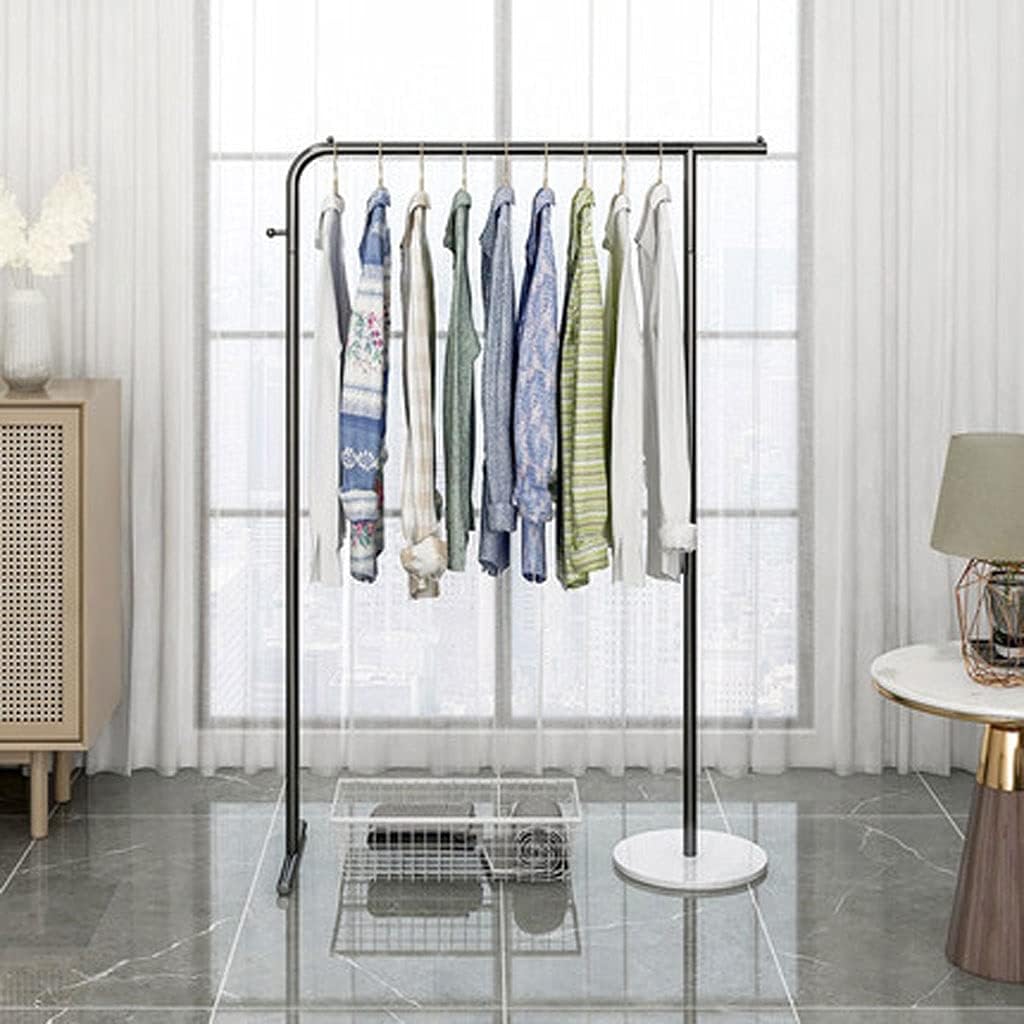 clothing garment rack Floor Coat Racks Freestanding Garment Racks Easy Assembly Durable Clothes Rack Round Marble Base Metal Pipe Hanger Stand clothing racks ( Color : Black-White marble , Size : 80 )