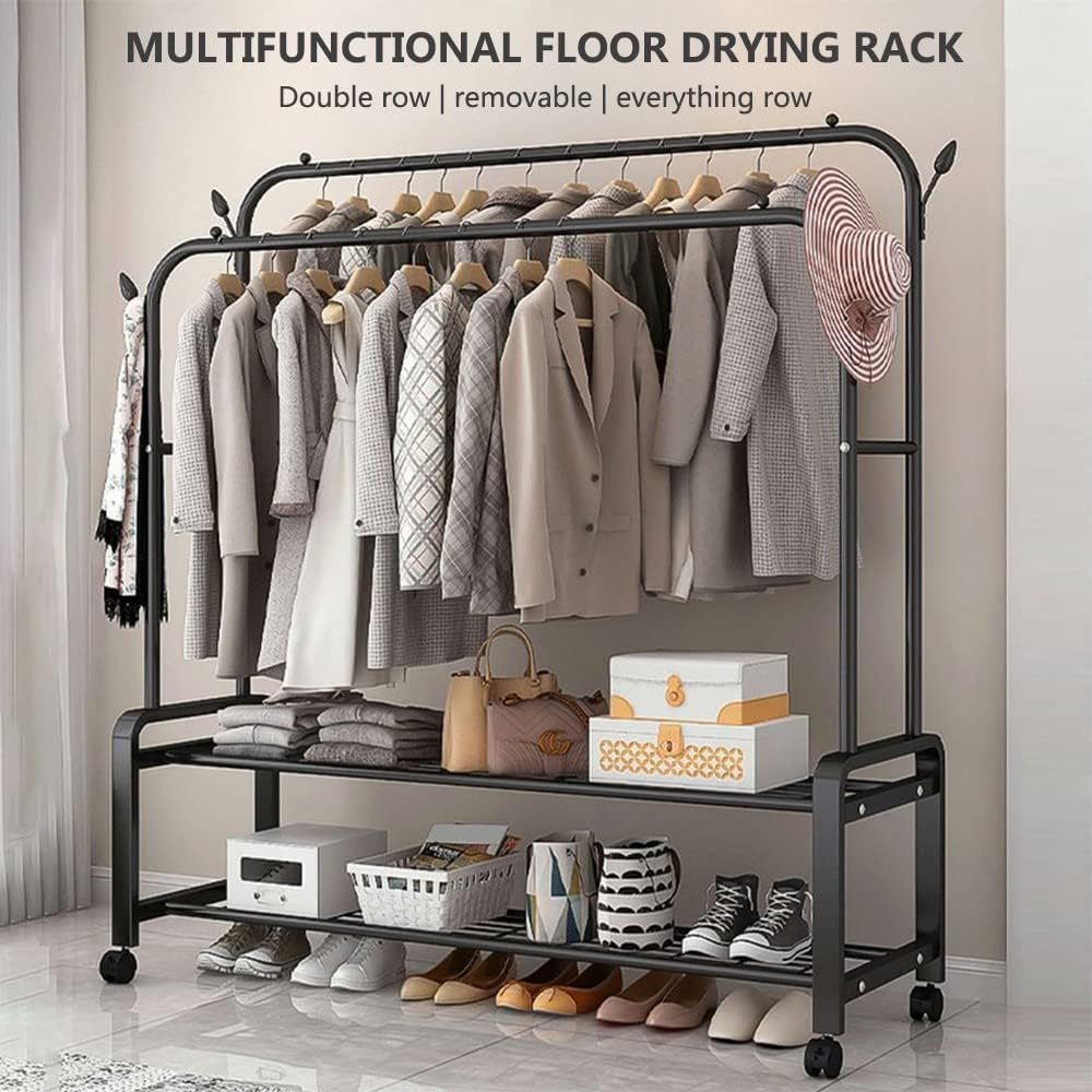 Shoe Bench Coat Stand Rack Hanger Metal clothes rack, Free-Standing Garment rack,Hanging rails for Clothes with Shoe Rack, Bedroom Heavy Duty Garment Rack, for Living Room, Hallway