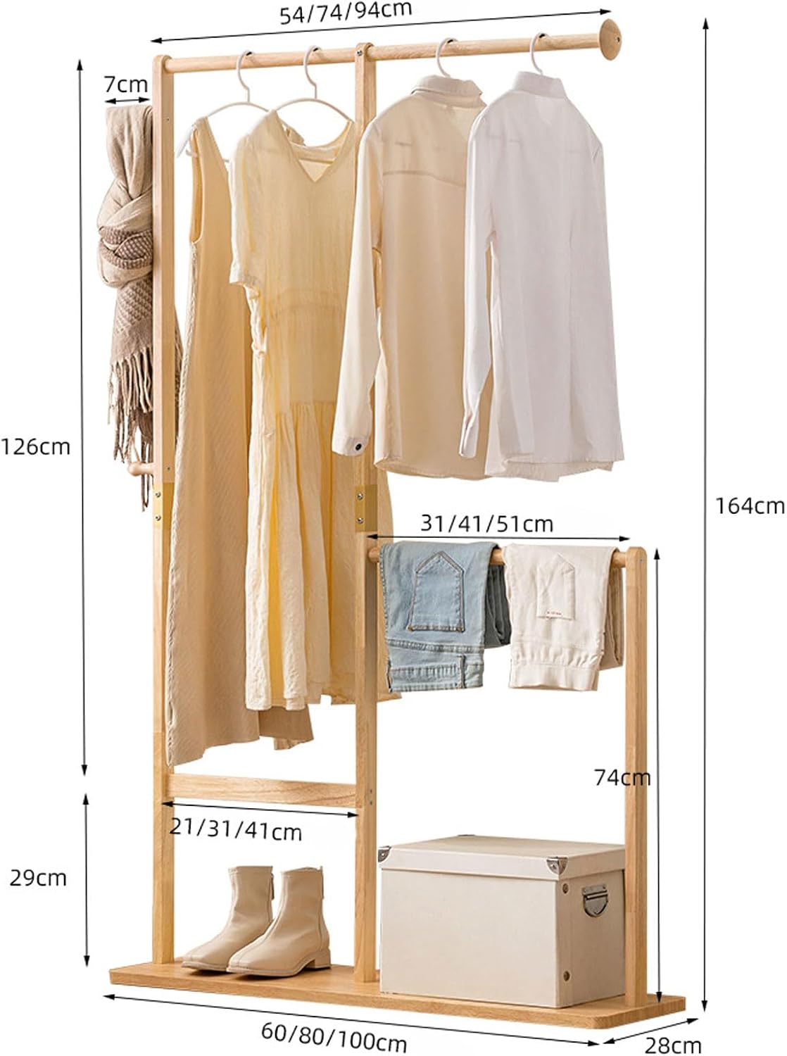 Heavy Duty Coat Rack, Free Standing Coat Stand, Double Rods Garment Rack with 2 Side Hooks, Portable Standing Clothes Garment Rack, for Coats, Shirts, Dress (C 100cm)