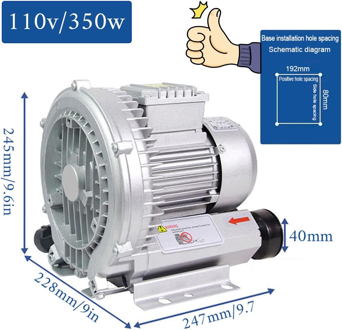 Regenerative Blower High Pressure Vortex Ring Blower 110V 180W 350W 550W 750W Fish Ponds Aeration Oxygenation Machine Industrial Vacuum Pump for Air Blowing Or Suction(350W)